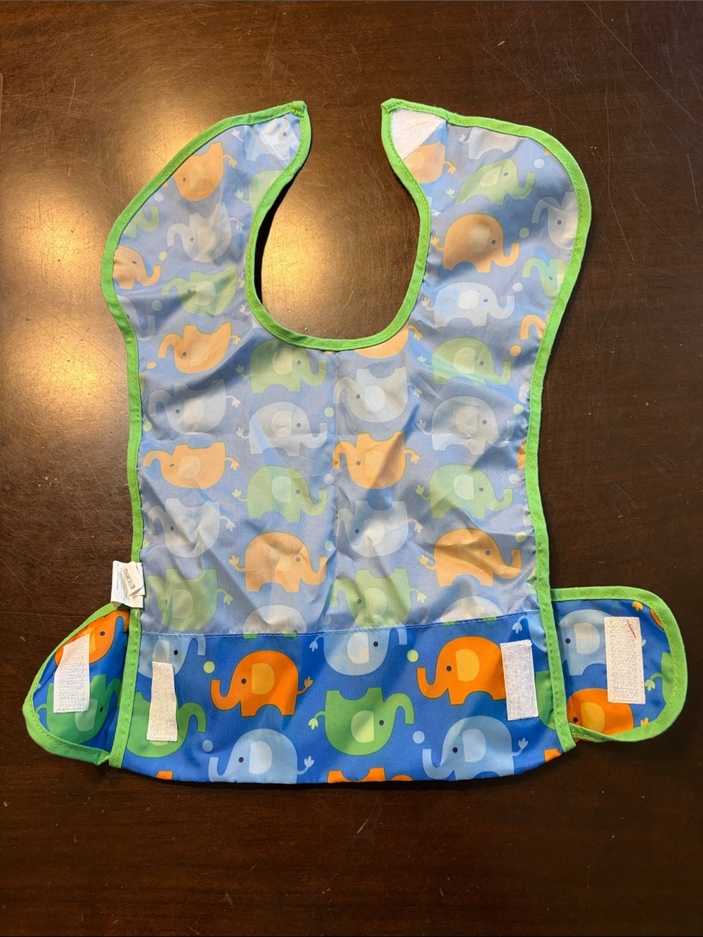 Waterproof Kids Bib with Elephant Print in Blue, Green & Orange - Picture 3 of 5